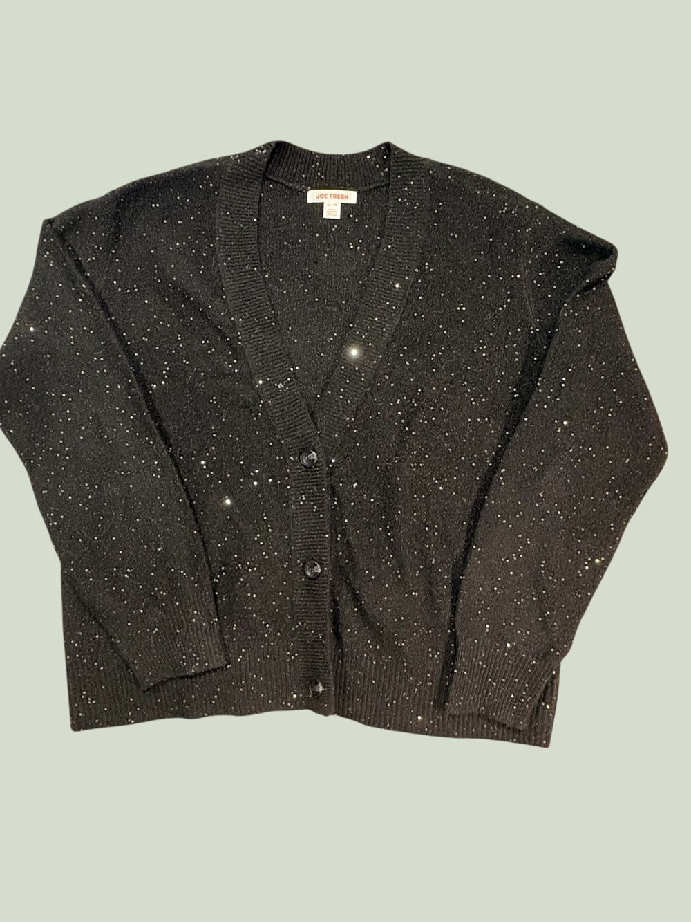 Joe Fresh ChristmasXL Women’s Black  Button-Front V-Neck Cardigan Holidays Party